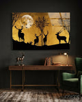 Stag Silhouettes Gold Moon Ridge Glass Wall Art