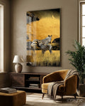 Golden Savanna Crescent Moon Zebras Glass Wall Art
