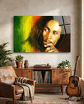 Green And Gold Reggae Musician Glass Wall Art