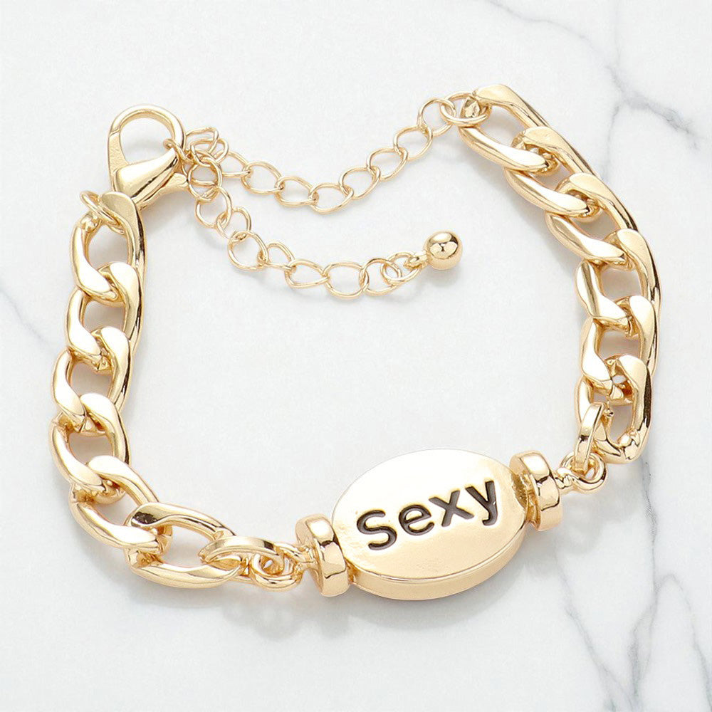 SEXY Metal Oval Message Charm Bracelet