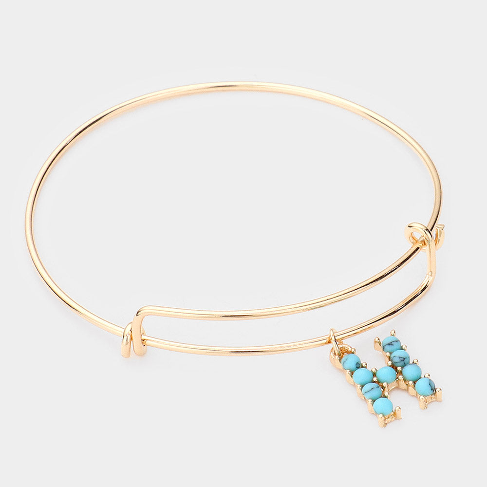 -H- Turquoise Embellished Initial Monogram Charm Bracelet