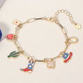 Enamel American USA Flag Western Cowboy Boot Hat cactus Heart Horseshoe Quatrefoil Charm Station Bracelet