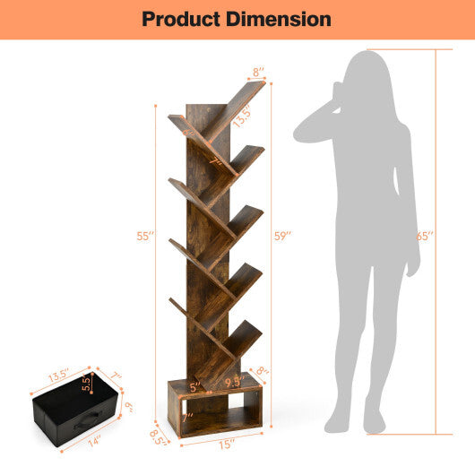 10-Tier Bookshelf with Drawer Free-standing Storage Bookcase-White