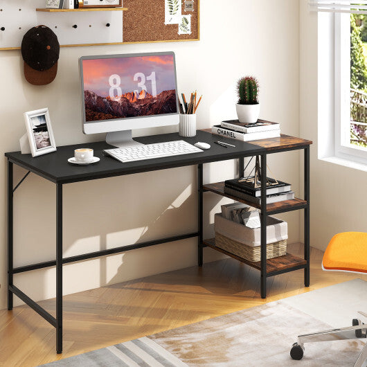 55 Inch Modern Industrial Style Study Writing Desk with 2 Storage Shelves-Brown