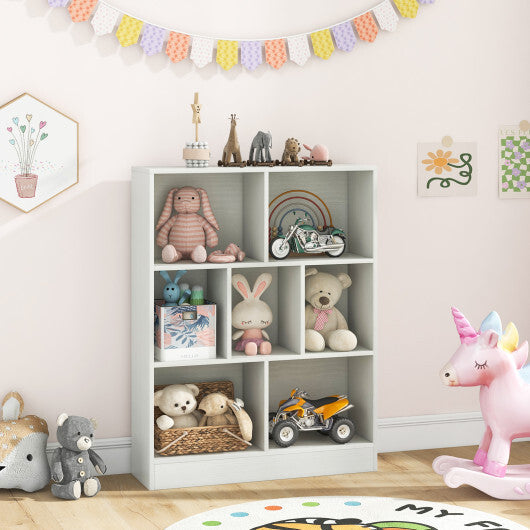 7-Section Freestanding Bookshelf for Kids Room Classroom Daycare Nursery-White