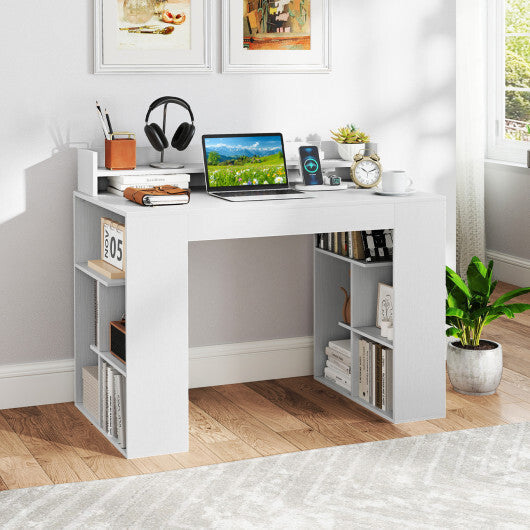 43 Inch Computer Desk with Power Outlets and 2 Bookcases-White