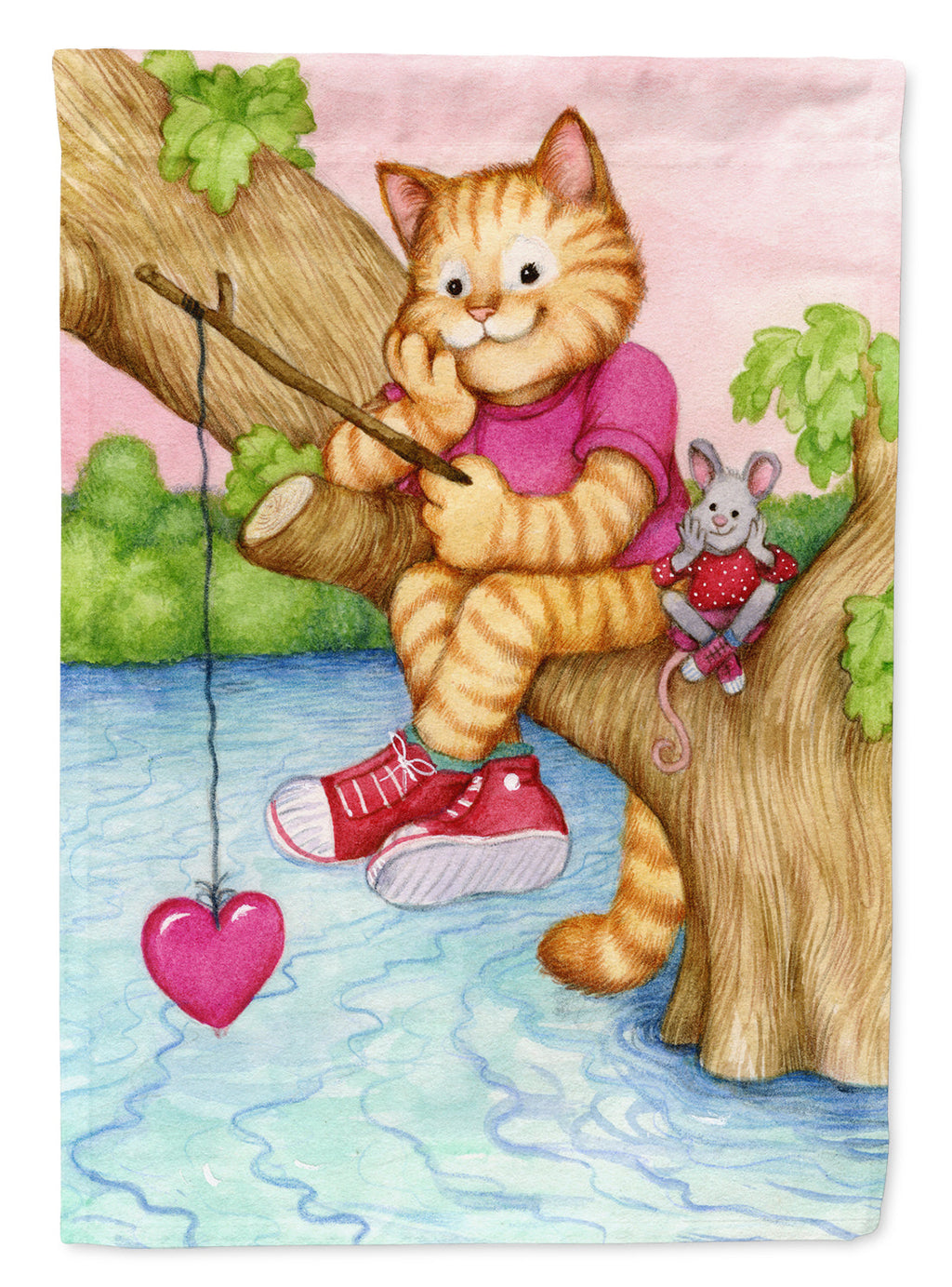 Valentine Cat Fishing For Love Garden Flag Mailbox Decorative Yard Banner Outside Patio Artwork for Flower Beds, Garden Size, Multicolor
