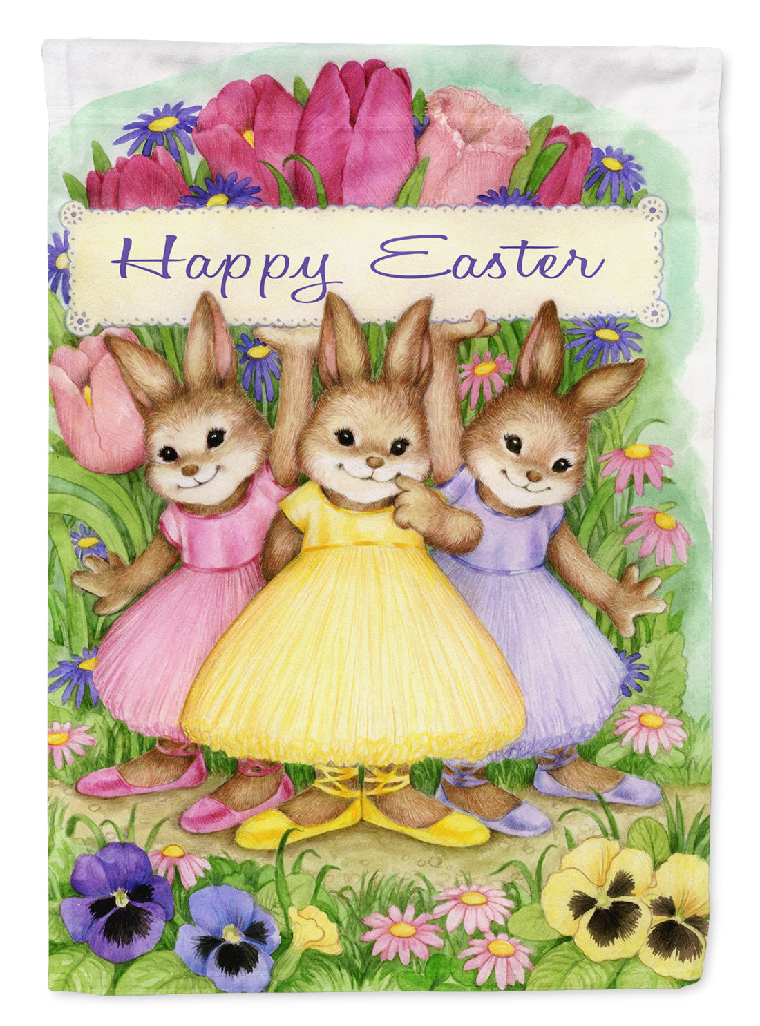 Three Bunnies Happy Easter Garden Flag Mailbox Decorative Yard Banner Outside Patio Artwork for Flower Beds, Garden Size, Multicolor