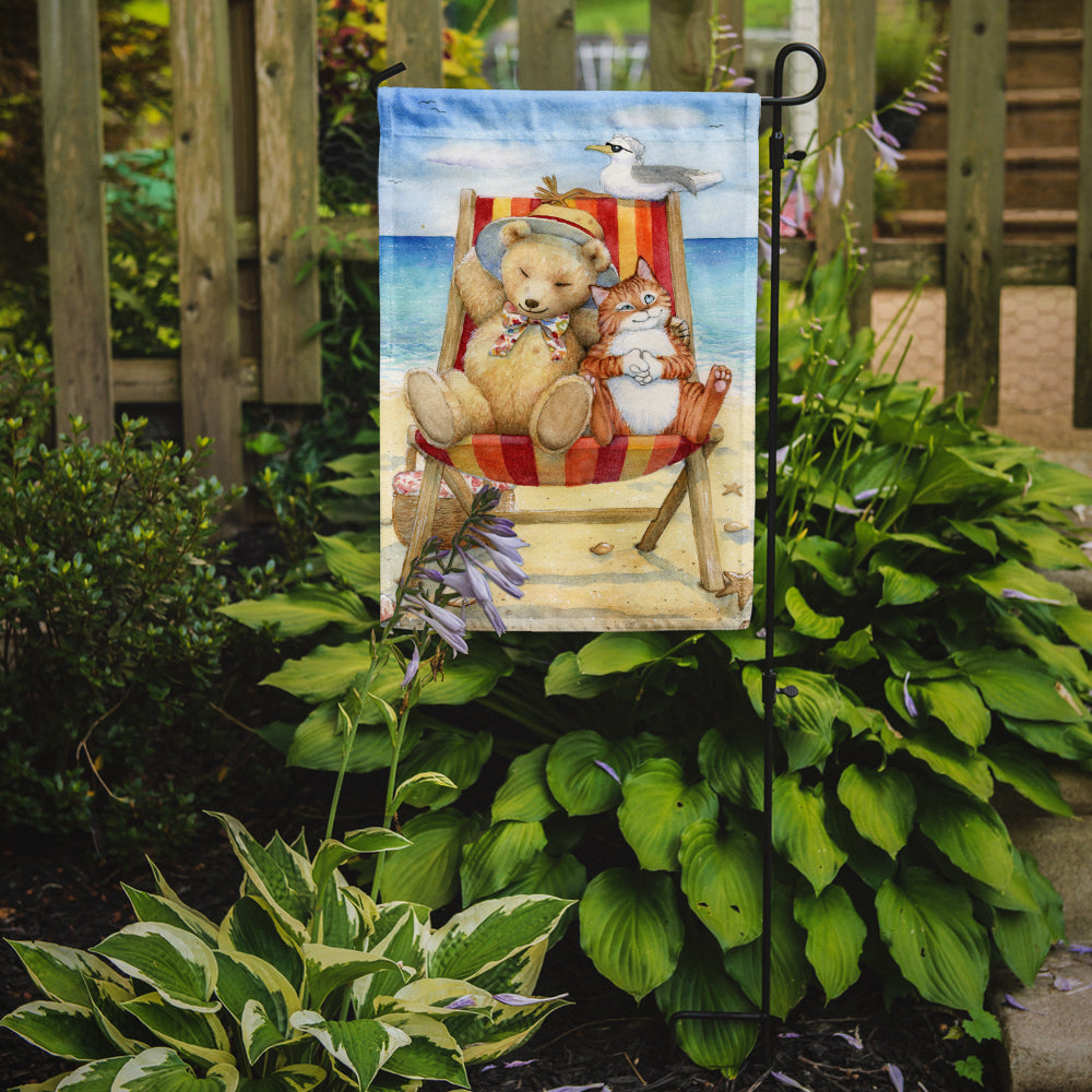 Summer Teddy Bear and Cat on Beach Garden Flag Mailbox Decorative Yard Banner Outside Patio Artwork for Flower Beds, Garden Size, Multicolor