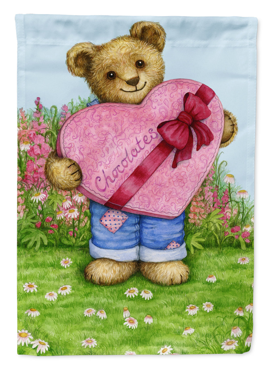 Valentine Teddy Bear with Chocolates Garden Flag Mailbox Decorative Yard Banner Outside Patio Artwork for Flower Beds, Garden Size, Multicolor