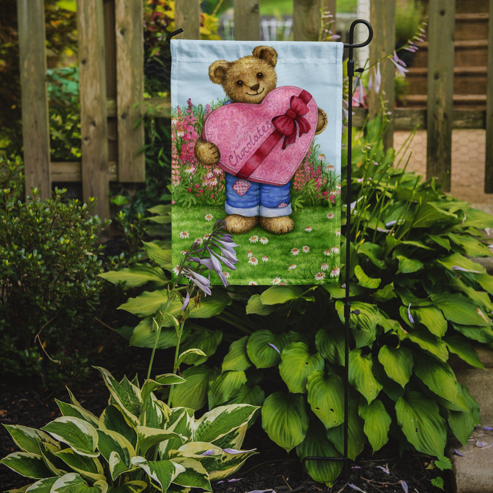 Valentine Teddy Bear with Chocolates Garden Flag Mailbox Decorative Yard Banner Outside Patio Artwork for Flower Beds, Garden Size, Multicolor