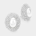 Oval Crystal Pearl Clip On Earrings