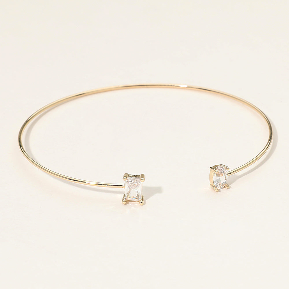 SECRET BOX_Minimal Rectangular Oval Stone Cluster Tip Cuff Bracelet