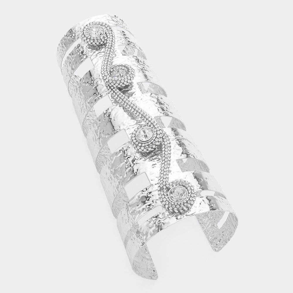 Round Stone Cluster Rhinestone Paved Abstract Piece Pointed Arm Cuff Bracelet