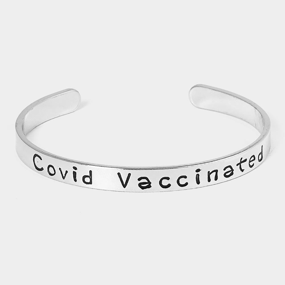 Covid Vaccinated White Gold Dipped Message Bracelet