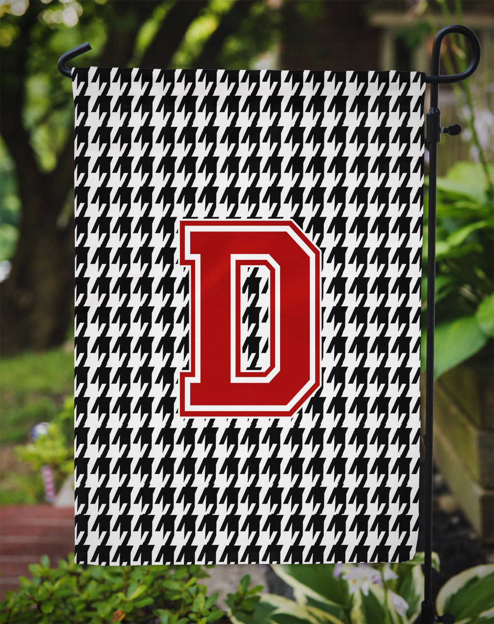 Letter D Monogram - Houndstooth Black Garden Flag Mailbox Decorative Yard Banner Outside Patio Artwork for Flower Beds, Garden Size, Multicolor