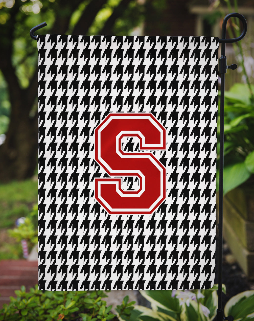 Letter S Monogram - Houndstooth Black Garden Flag Mailbox Decorative Yard Banner Outside Patio Artwork for Flower Beds, Garden Size, Multicolor