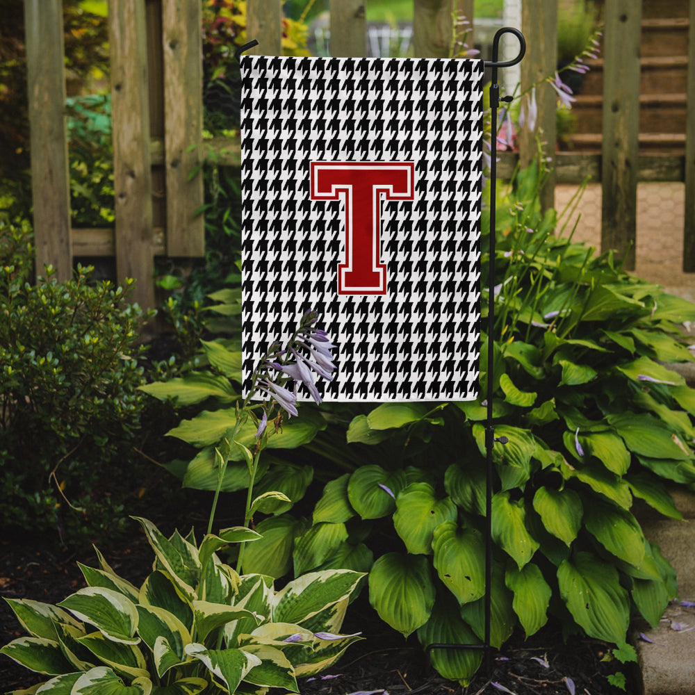 Letter T Monogram - Houndstooth Black Garden Flag Mailbox Decorative Yard Banner Outside Patio Artwork for Flower Beds, Garden Size, Multicolor
