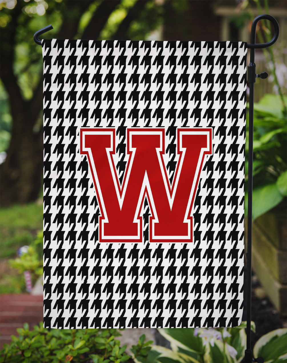 Letter W Monogram - Houndstooth Black Garden Flag Mailbox Decorative Yard Banner Outside Patio Artwork for Flower Beds, Garden Size, Multicolor