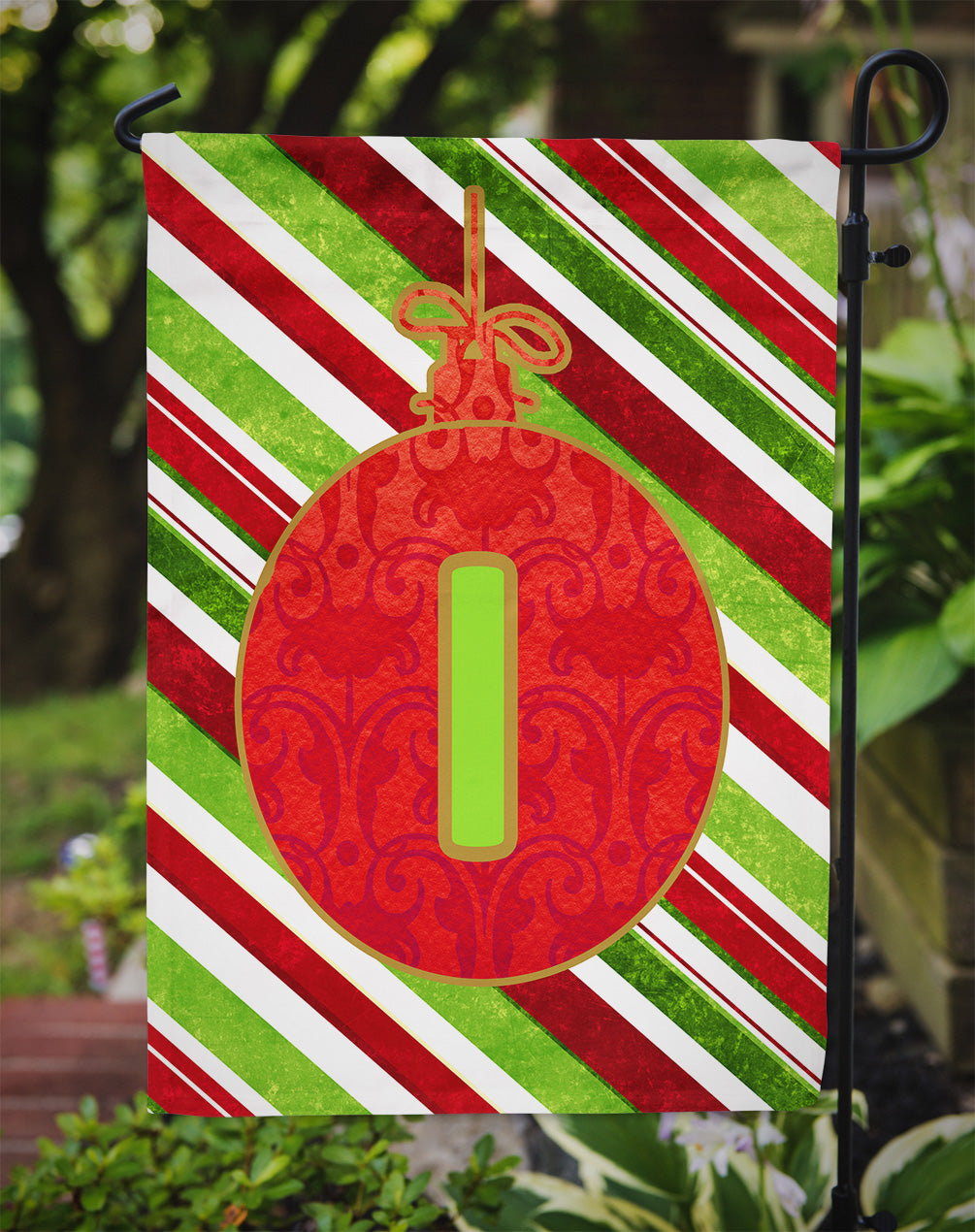 Christmas Oranment Holiday Initial Letter I Garden Flag Mailbox Decorative Yard Banner Outside Patio Artwork for Flower Beds, Garden Size, Multicolor