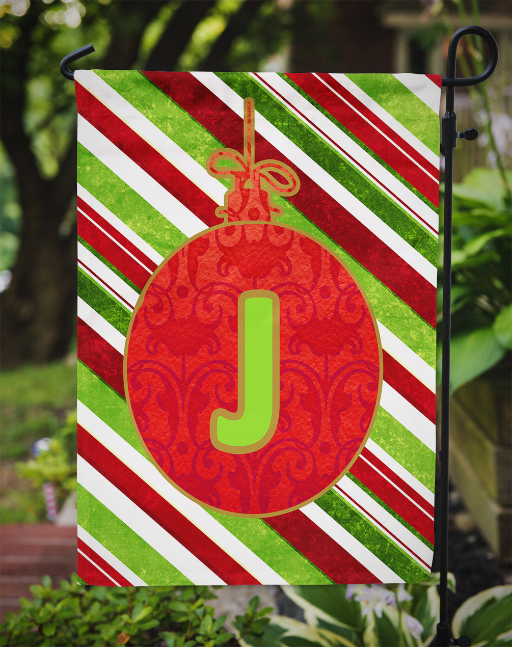 Christmas Oranment Holiday Initial Letter J Garden Flag Mailbox Decorative Yard Banner Outside Patio Artwork for Flower Beds, Garden Size, Multicolor