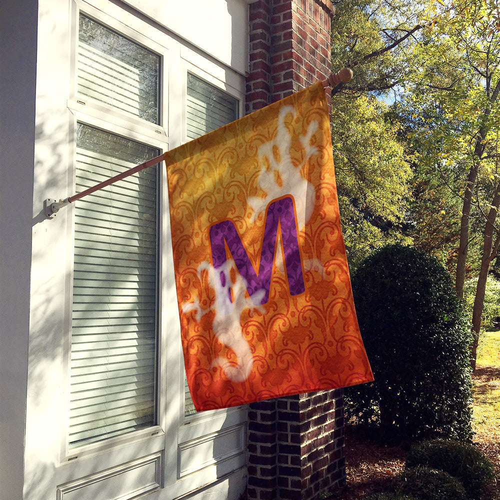 Halloween Ghost Letter M House Flag 28x40 Porch Sleeve Pole Decorative Outside Yard Banner Artwork Wall Hanging, Polyester