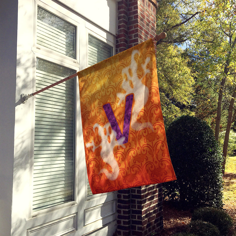 Halloween Ghost Letter V House Flag 28x40 Porch Sleeve Pole Decorative Outside Yard Banner Artwork Wall Hanging, Polyester