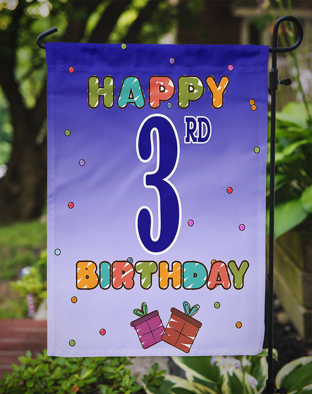 Happy 3rd Birthday Garden Flag Mailbox Decorative Yard Banner Outside Patio Artwork for Flower Beds, Garden Size, Multicolor