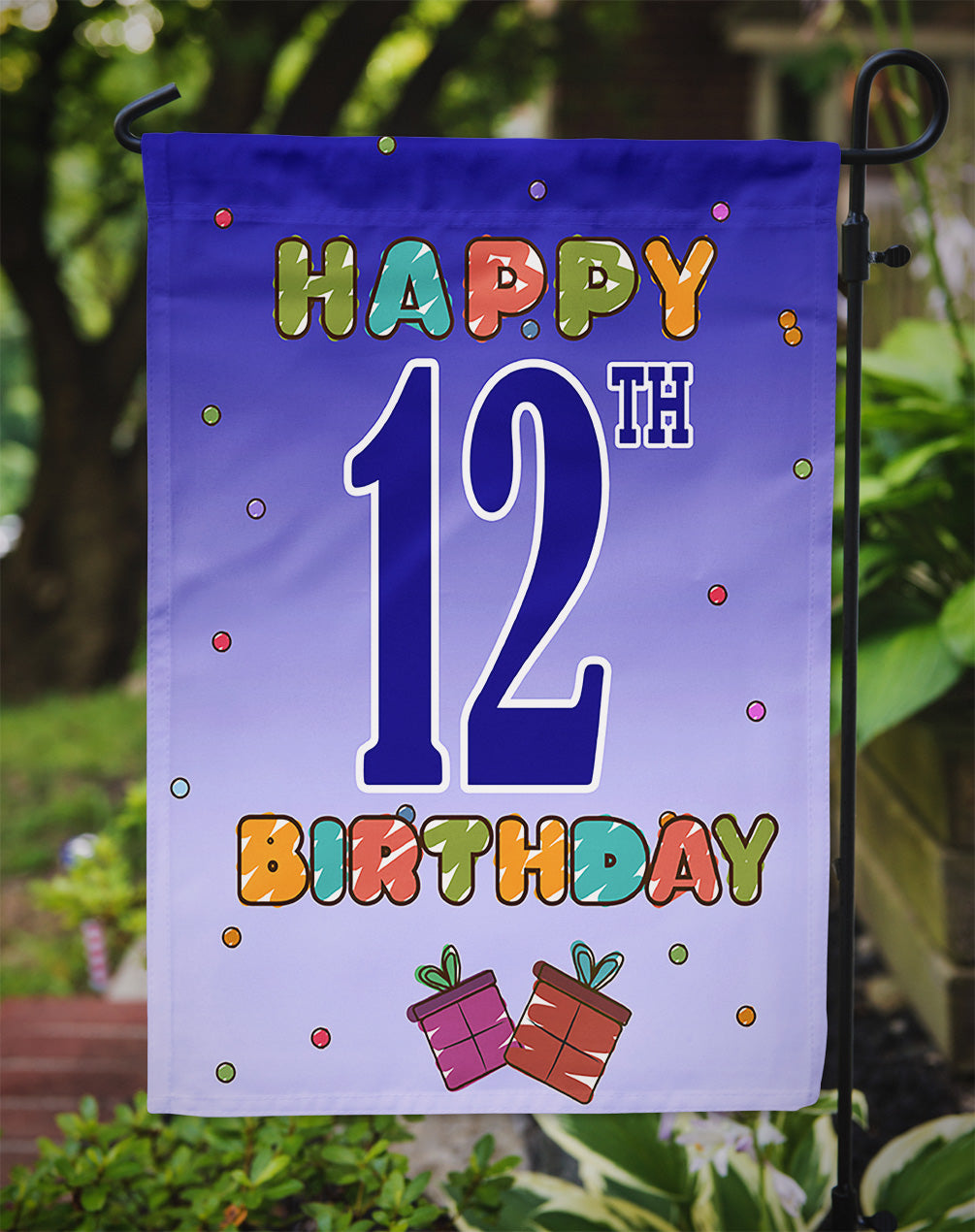 Happy 12th Birthday Garden Flag Mailbox Decorative Yard Banner Outside Patio Artwork for Flower Beds, Garden Size, Multicolor