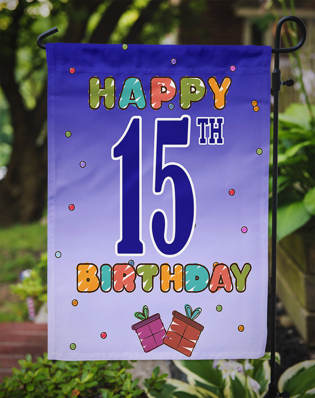 Happy 15th Birthday Garden Flag Mailbox Decorative Yard Banner Outside Patio Artwork for Flower Beds, Garden Size, Multicolor