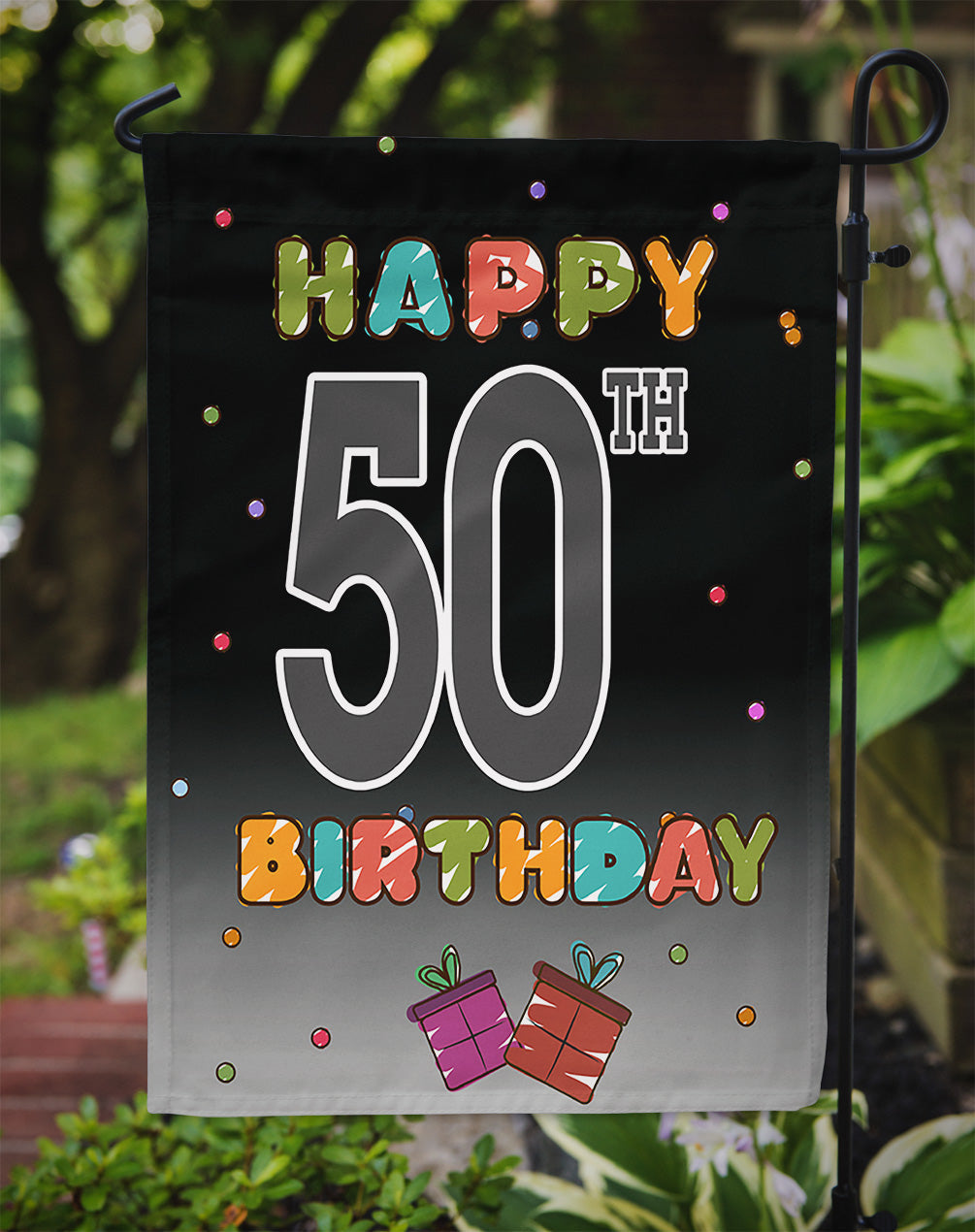Happy 50th Birthday Garden Flag Mailbox Decorative Yard Banner Outside Patio Artwork for Flower Beds, Garden Size, Multicolor