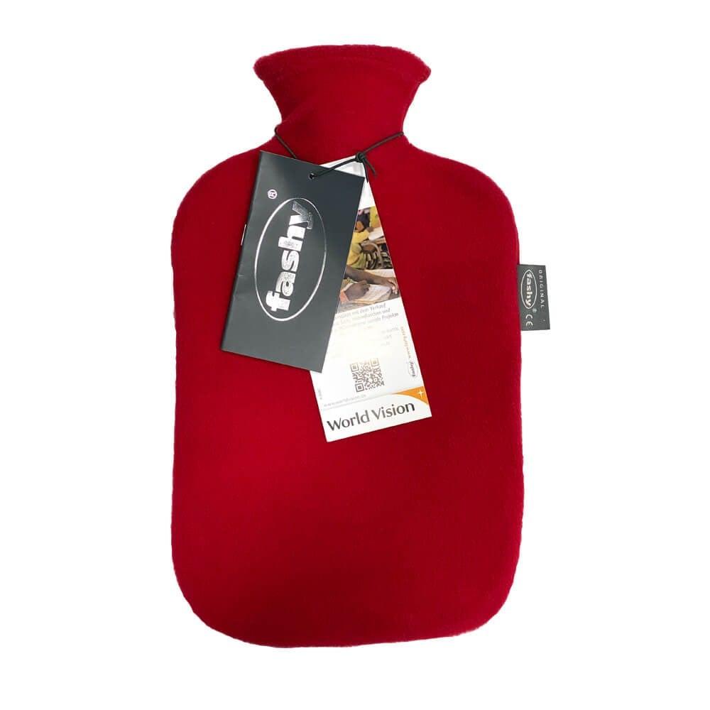 Fashy Odorless 2-Liter Hot Water Bottle with Polar Fleece Cover - TUV Certified for Pain Relief and Comfort