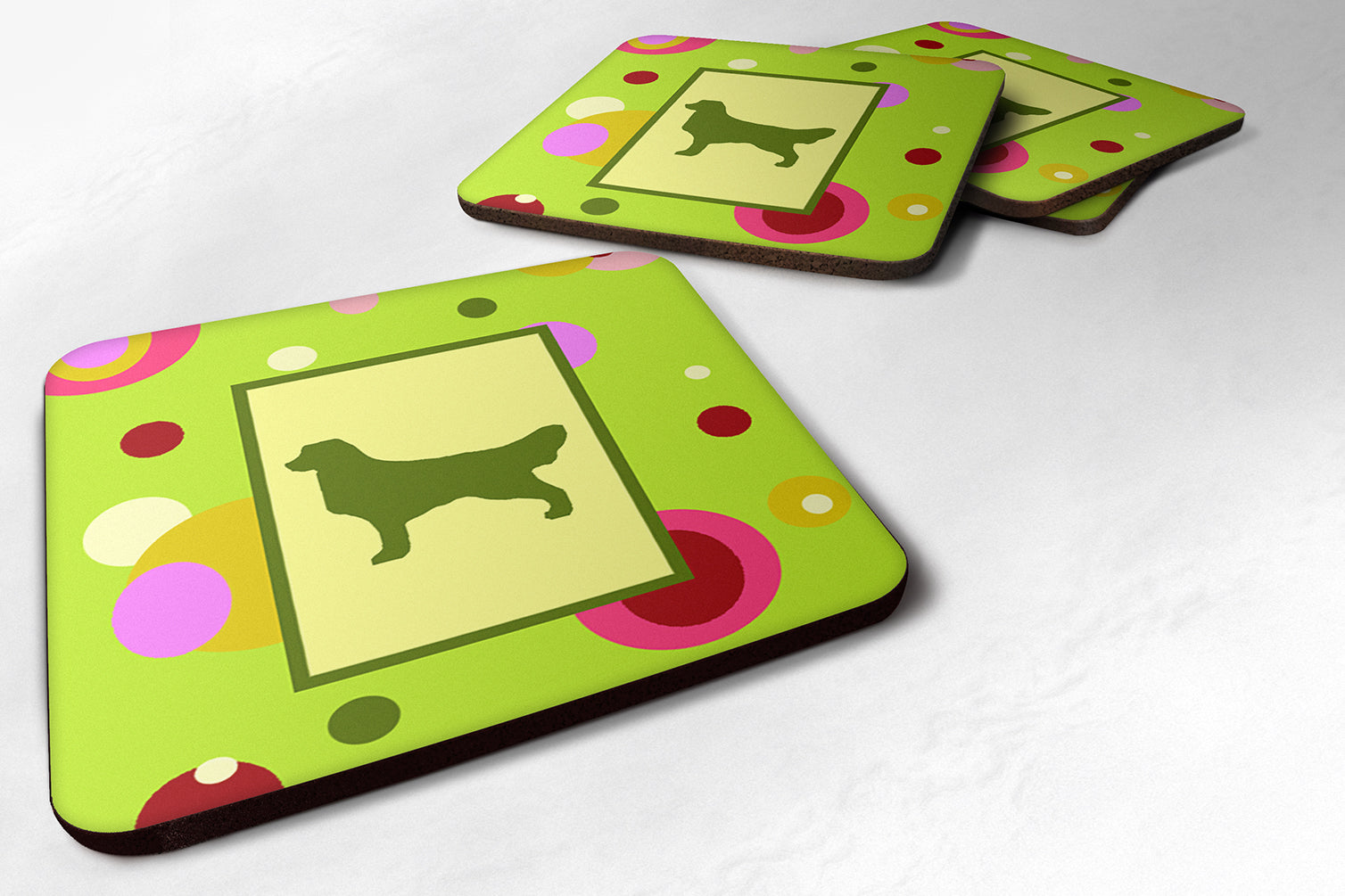 Golden Retriever Foam Coasters Set of 4 Cup Coasters for Indoor Outdoor, Tabletop Protection, Anti Slip, Mouse pad Material