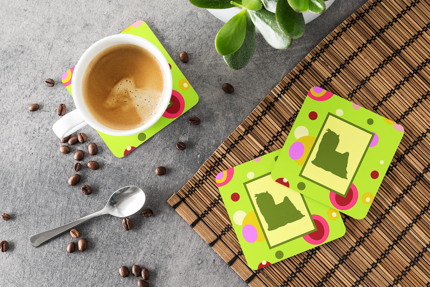 Yorkie Foam Coasters Set of 4 Cup Coasters for Indoor Outdoor, Tabletop Protection, Anti Slip, Mouse pad Material