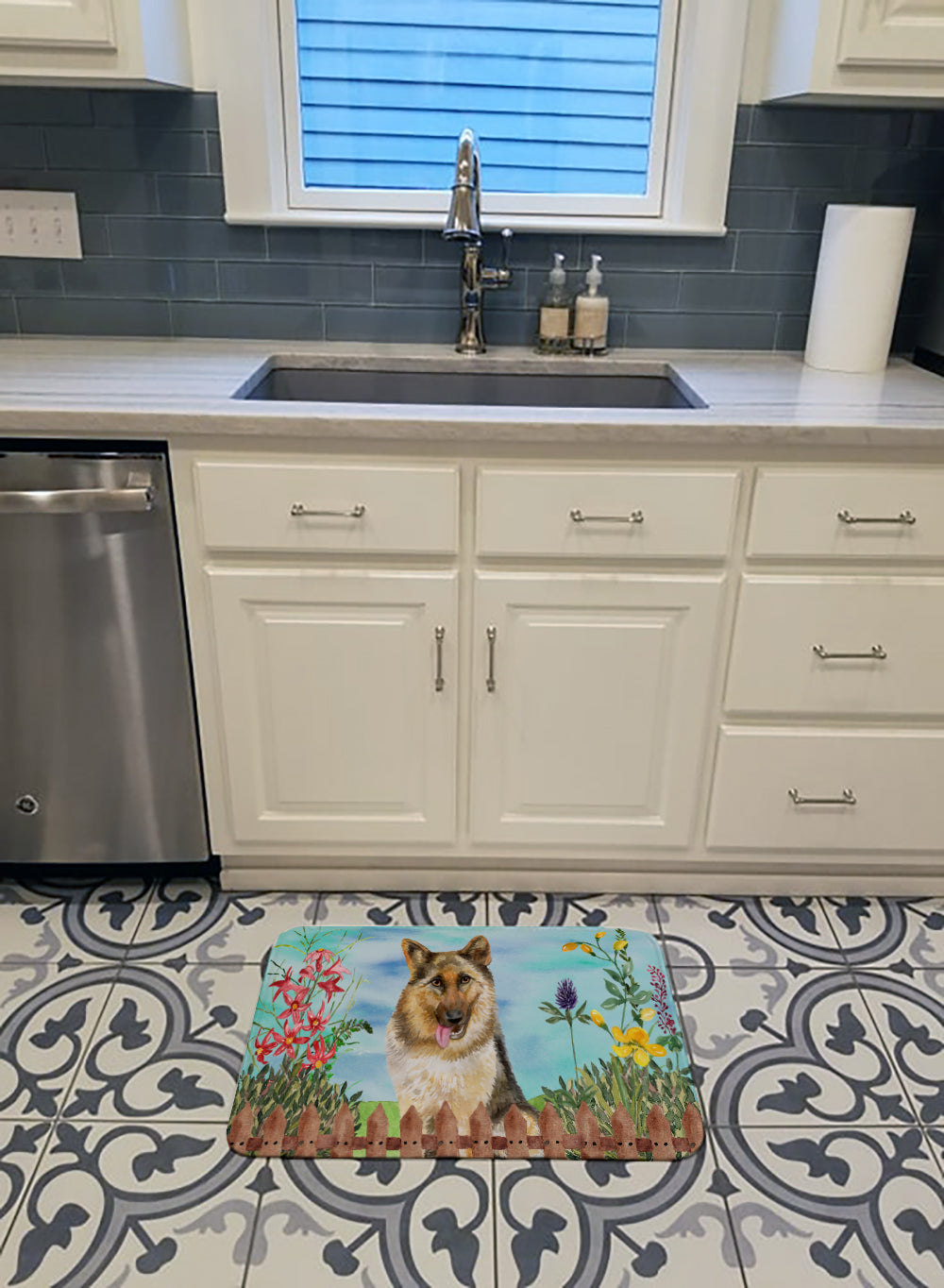 German Shepherd Spring Memory Foam Kitchen Mat Machine Washable Anti-Fatigue Cushion Comfort Bath or Kitchen Rug