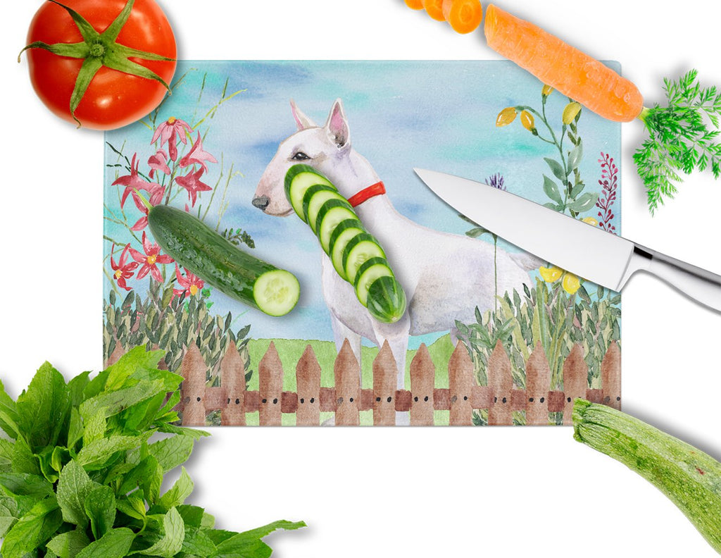 Bull Terrier Spring Cutting Board Tempered Glass Kitchen Cutting Surface, Heat Resistant Chopping, Non-Slip Feet, Food Prep & Serving