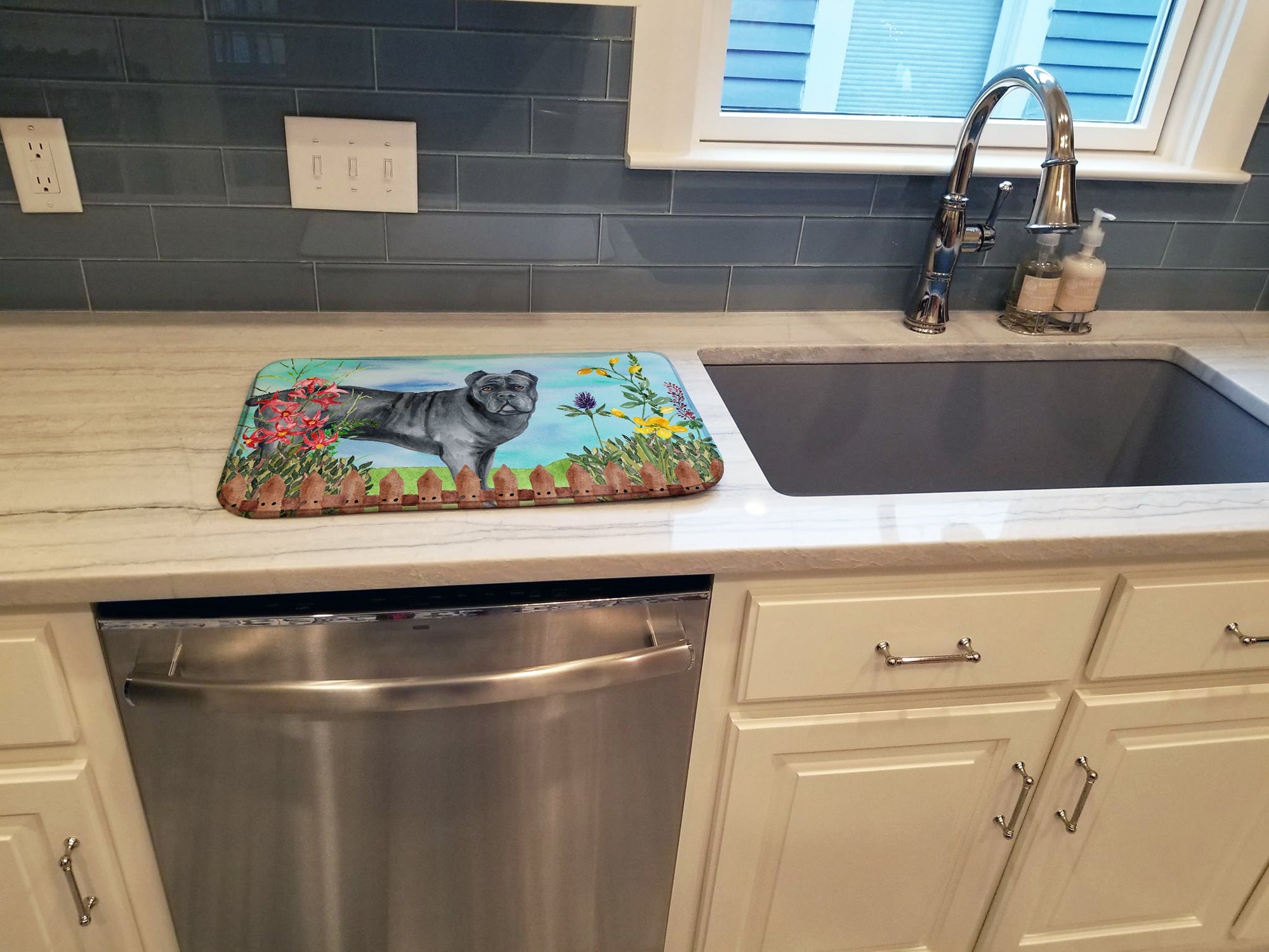 Cane Corso Spring Dish Drying Mat Absorbent Dish Drying Mat Pad for Kitchen Counter Dish Drainer Mat for Countertop, 14 x 21", Multicolor