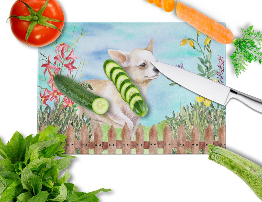 Chihuahua Leg up Spring Cutting Board Tempered Glass Kitchen Cutting Surface, Heat Resistant Chopping, Non-Slip Feet, Food Prep & Serving