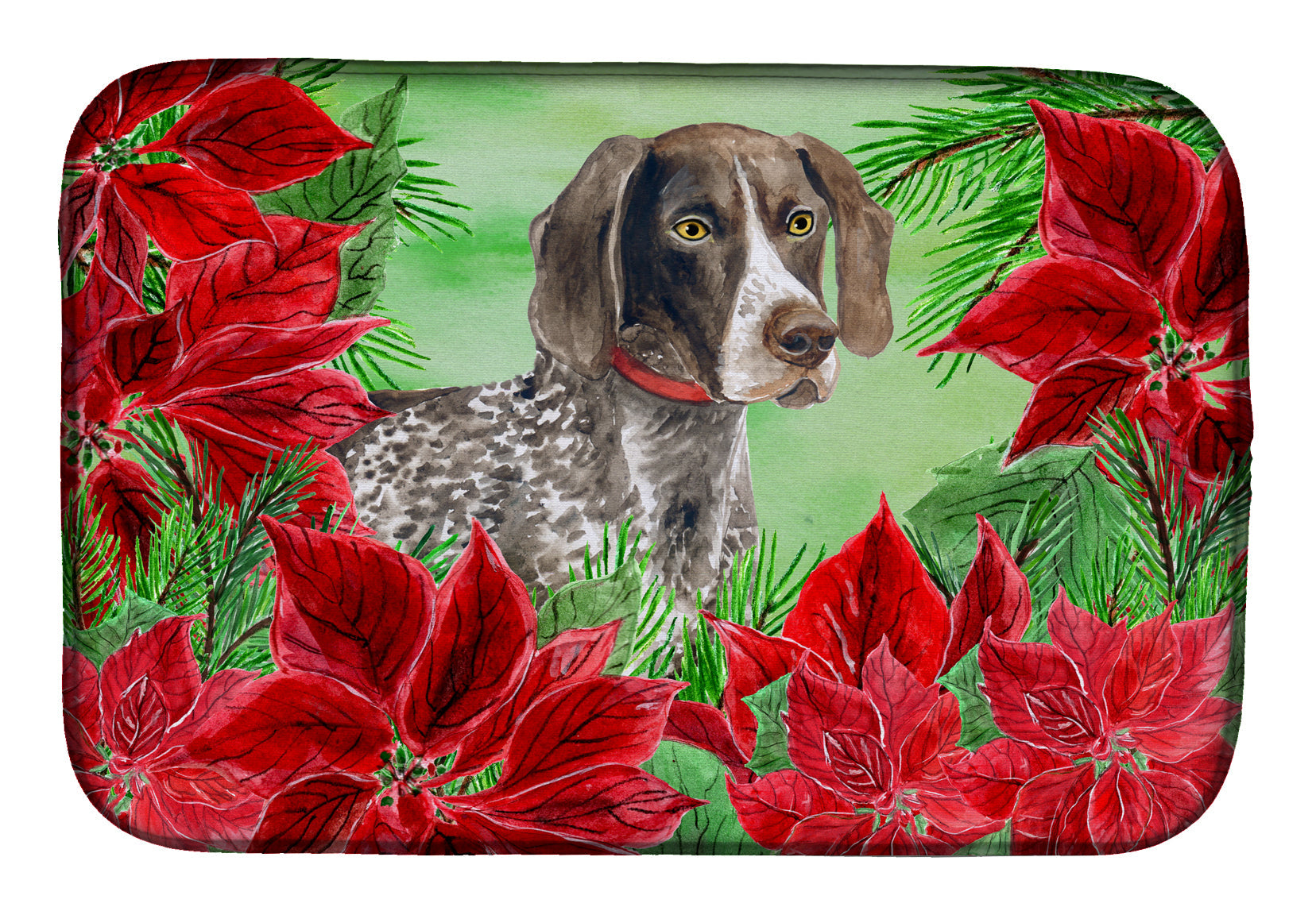 German Shorthaired Pointer Poinsettas Dish Drying Mat Absorbent Dish Drying Mat Pad for Kitchen Counter Dish Drainer Mat for Countertop, 14 x 21", Multicolor