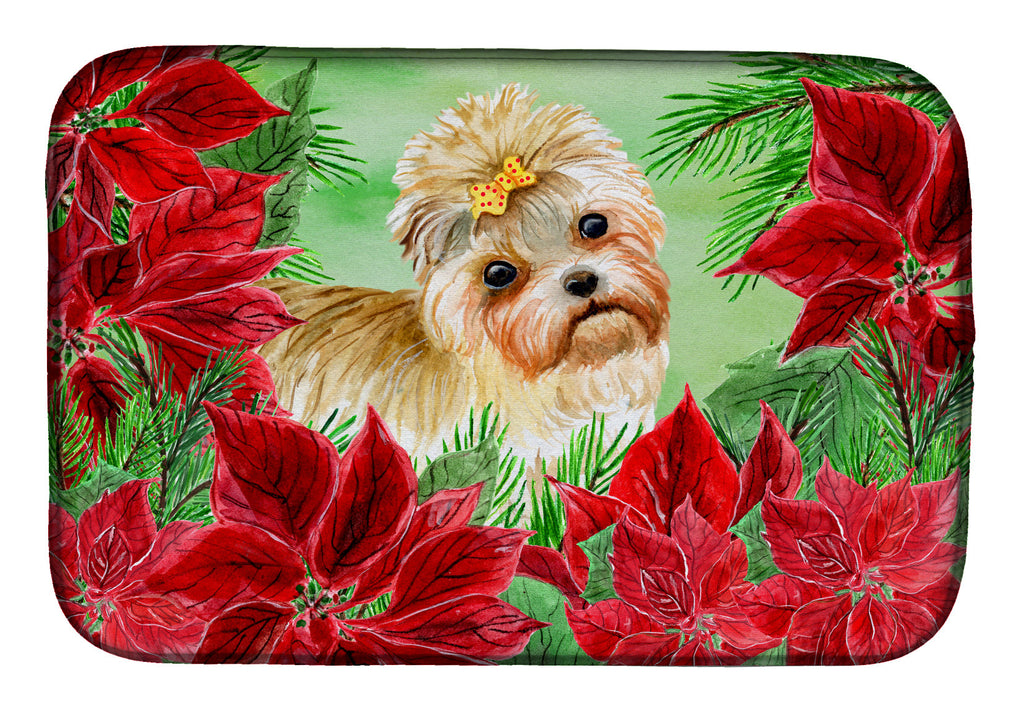 Morkie Poinsettas Dish Drying Mat Absorbent Dish Drying Mat Pad for Kitchen Counter Dish Drainer Mat for Countertop, 14 x 21", Multicolor