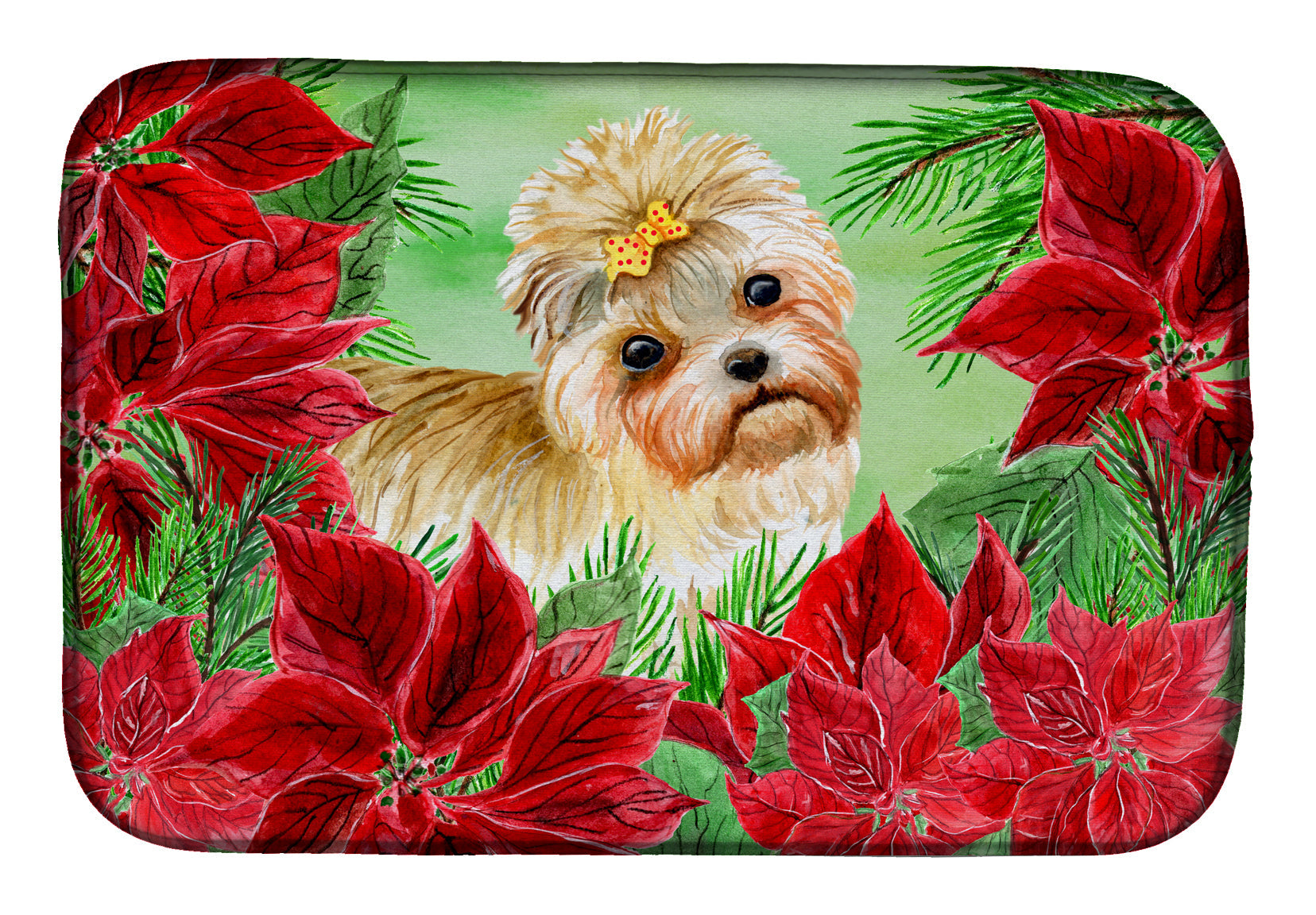 Morkie Poinsettas Dish Drying Mat Absorbent Dish Drying Mat Pad for Kitchen Counter Dish Drainer Mat for Countertop, 14 x 21", Multicolor