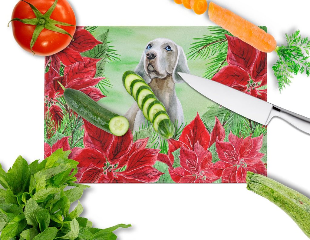 Weimaraner Poinsettas Cutting Board Tempered Glass Kitchen Cutting Surface, Heat Resistant Chopping, Non-Slip Feet, Food Prep & Serving
