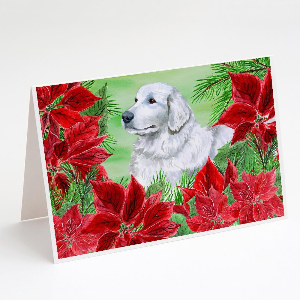 Maremma Sheepdog Poinsettas Greeting Cards Pack of 8 Blank Cards with Envelopes Whimsical A7 Size 5x7