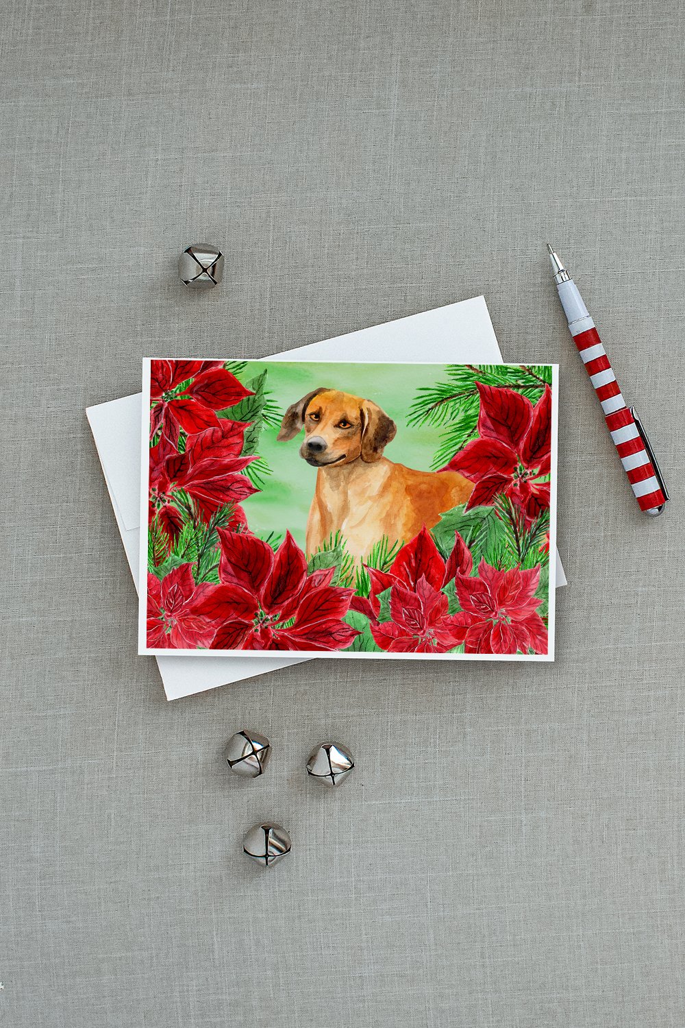 Rhodesian Ridgeback Poinsettas Greeting Cards Pack of 8 Blank Cards with Envelopes Whimsical A7 Size 5x7