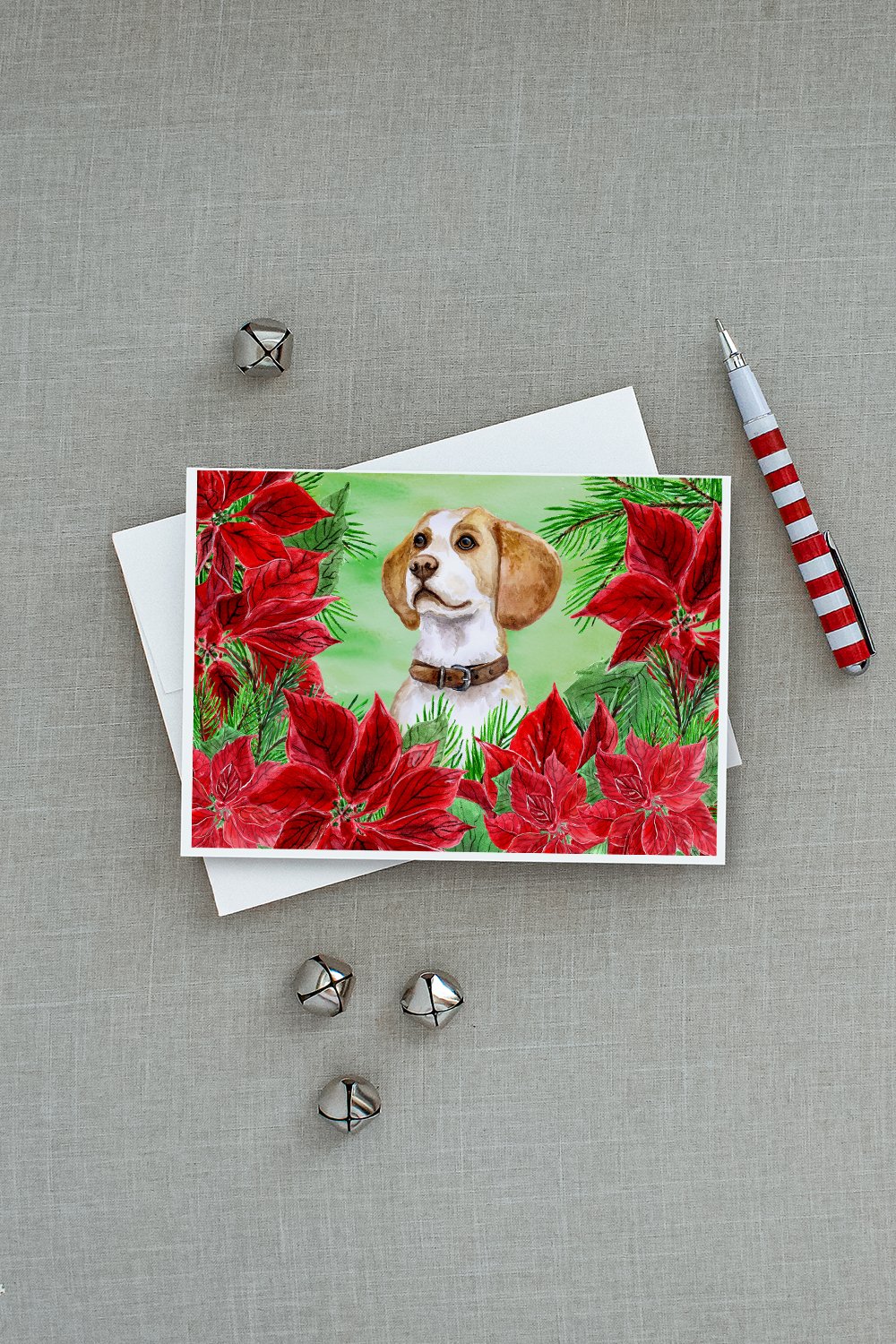 Beagle Poinsettas Greeting Cards Pack of 8 Blank Cards with Envelopes Whimsical A7 Size 5x7