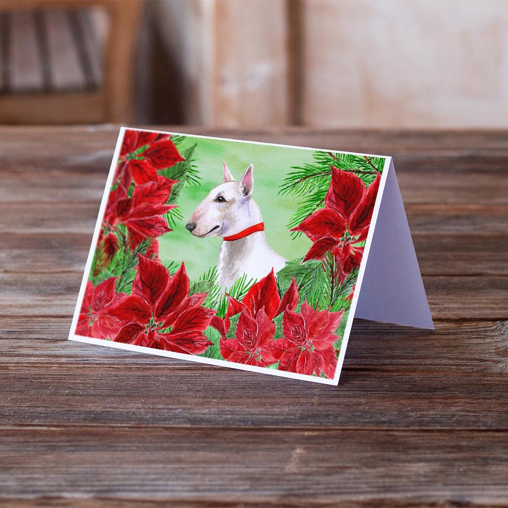 Bull Terrier Poinsettas Greeting Cards Pack of 8 Blank Cards with Envelopes Whimsical A7 Size 5x7