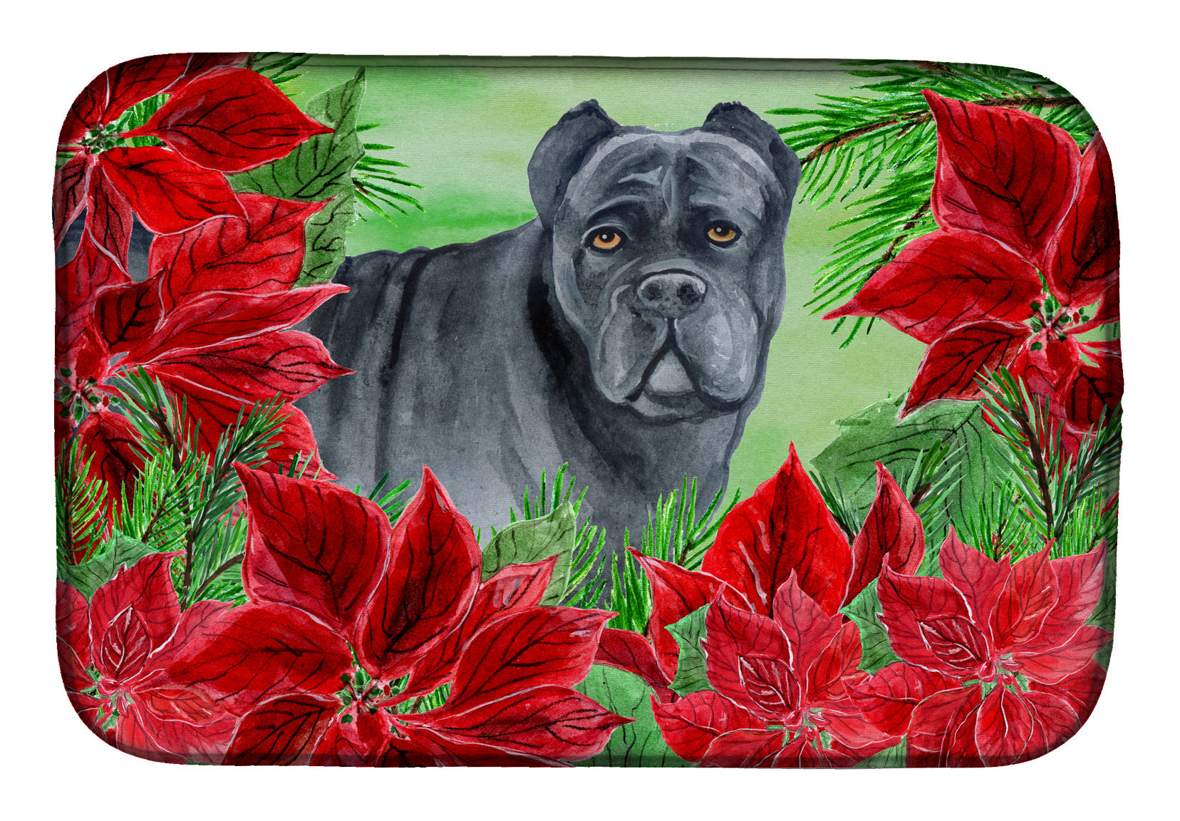 Cane Corso Poinsettas Dish Drying Mat Absorbent Dish Drying Mat Pad for Kitchen Counter Dish Drainer Mat for Countertop, 14 x 21", Multicolor