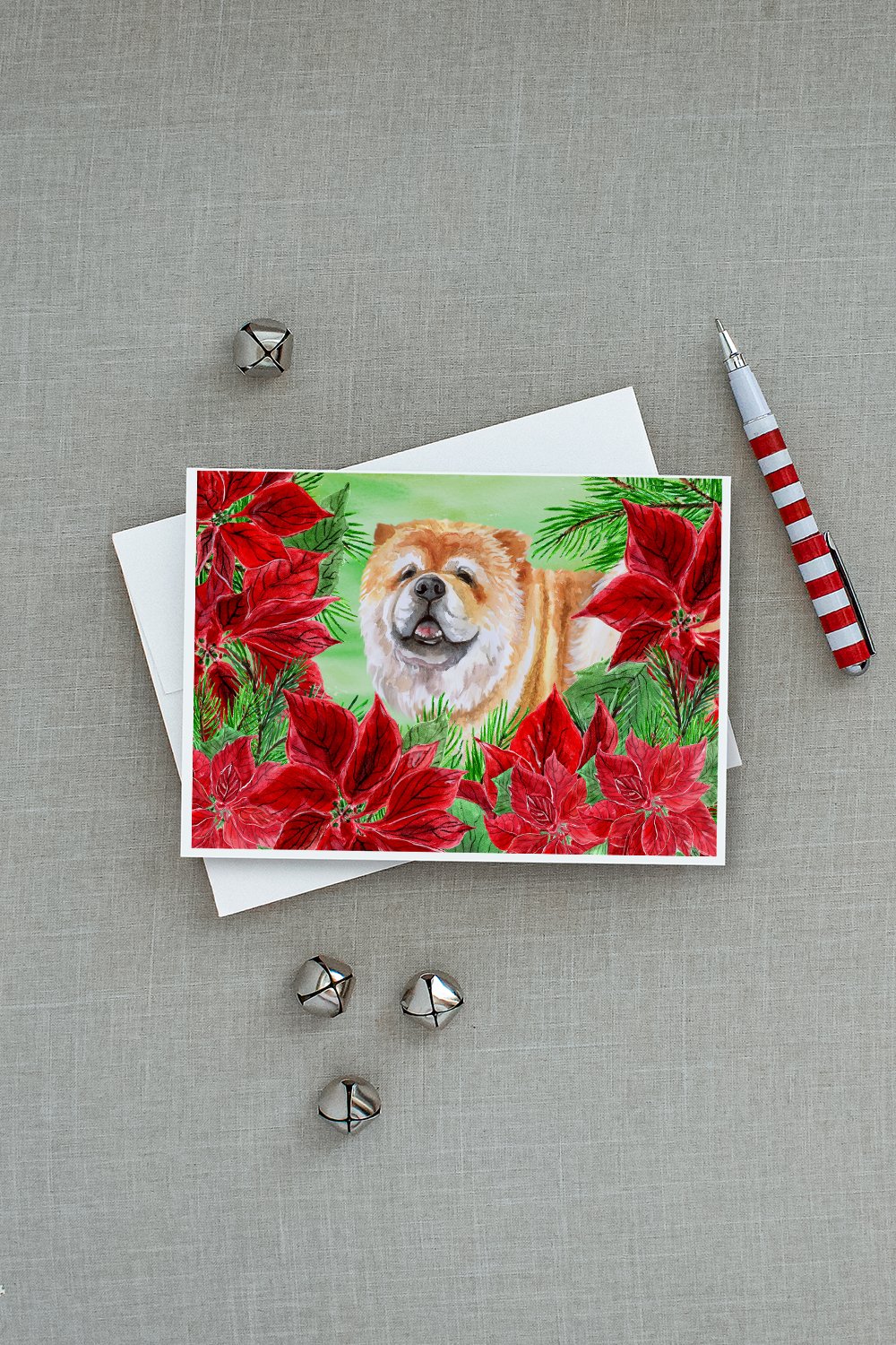 Chow Chow Poinsettas Greeting Cards Pack of 8 Blank Cards with Envelopes Whimsical A7 Size 5x7