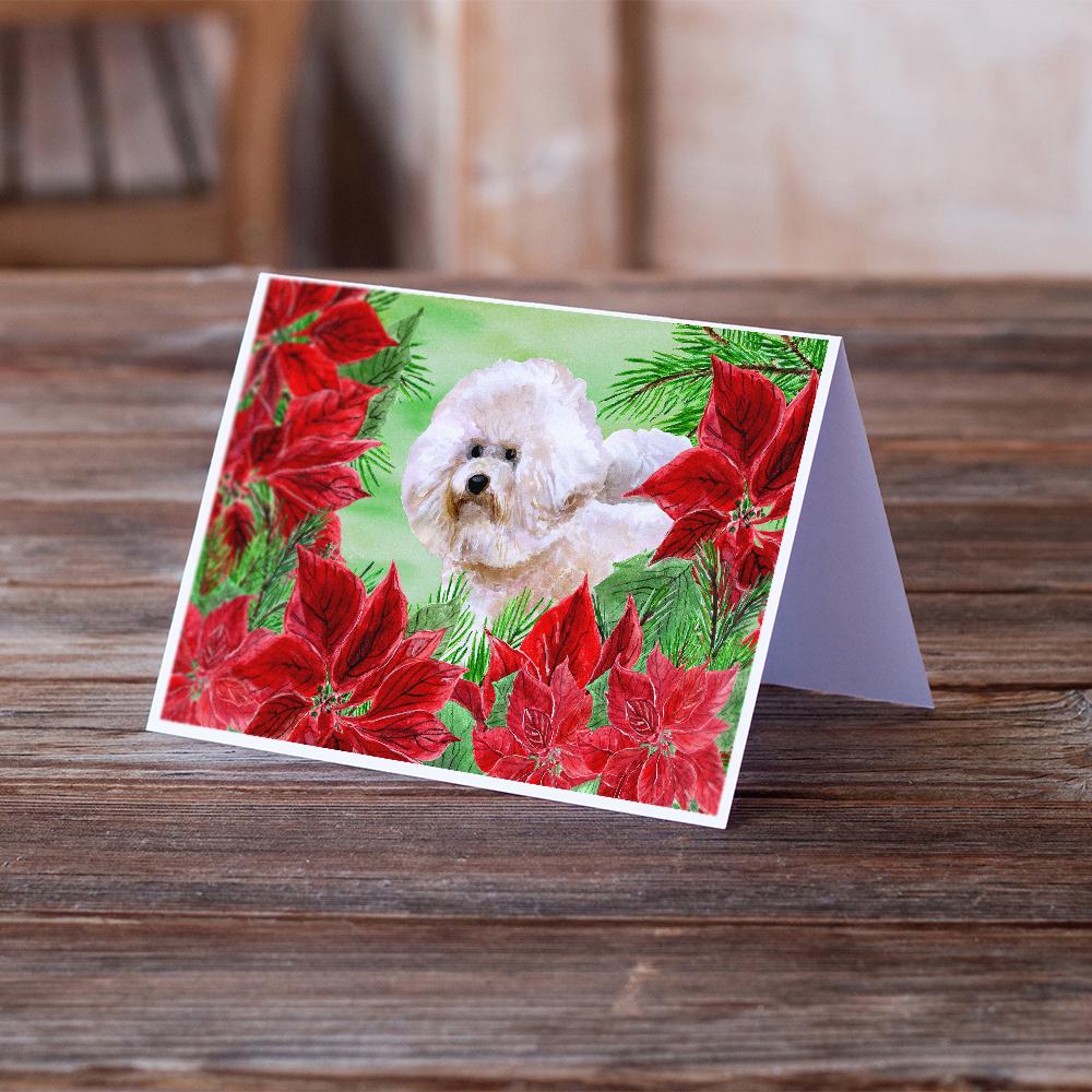Bichon Frise #2 Poinsettas Greeting Cards Pack of 8 Blank Cards with Envelopes Whimsical A7 Size 5x7