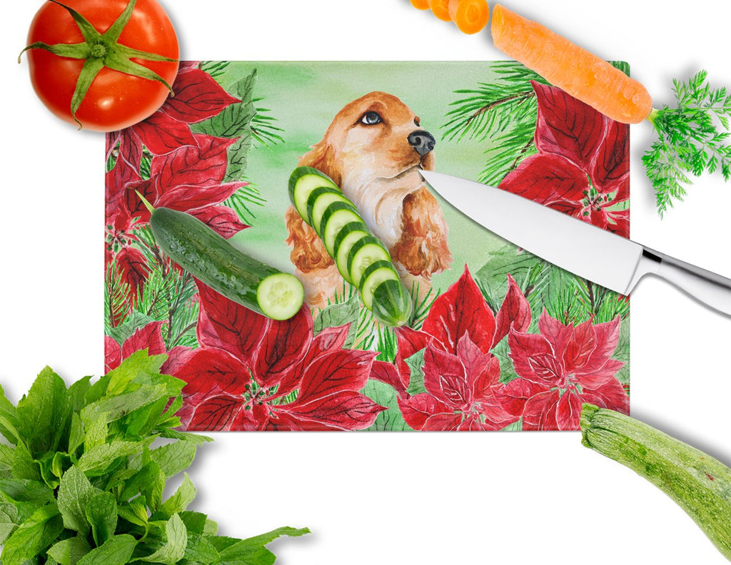 Cocker Spaniel Poinsettas Cutting Board Tempered Glass Kitchen Cutting Surface, Heat Resistant Chopping, Non-Slip Feet, Food Prep & Serving